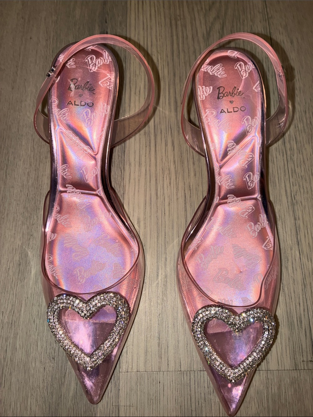 ALDO Barbie Women's Light Pink Slingback Pointed Heels with Crystal Heart - Picture 9 of 16